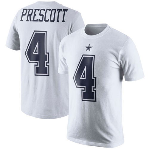 Men Dallas Cowboys White Dak Prescott Rush Pride Name and Number #4 Nike NFL T Shirt